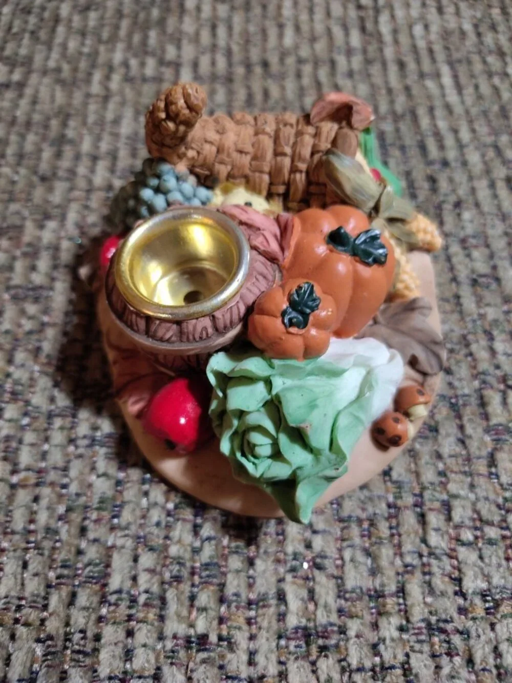 Vintage Harvest Candle Holder Thanksgiving Pumpkins Lettuce Cornucopia